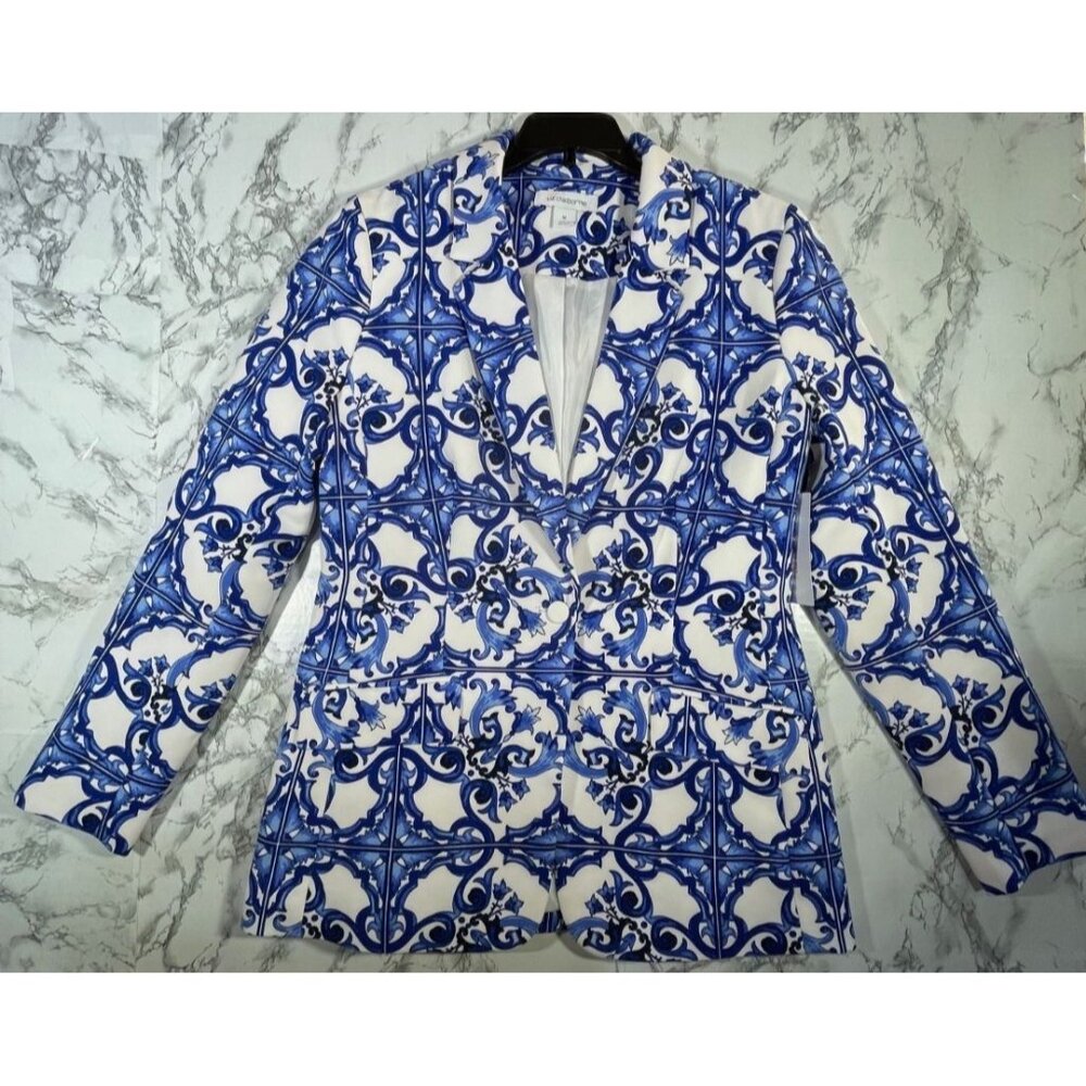 Liz Claiborne Womens Classic Fit Blazer Blue & White Size Medium